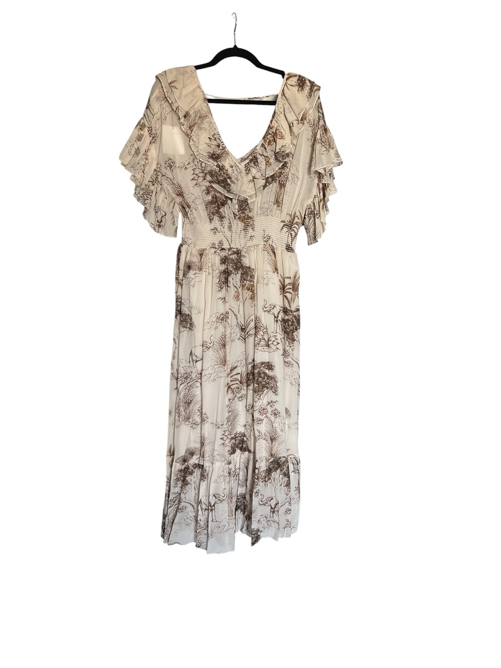 SANDRO Natural Marro Ruffled Printed Gauze Midi Dress - Picture 10 of 12